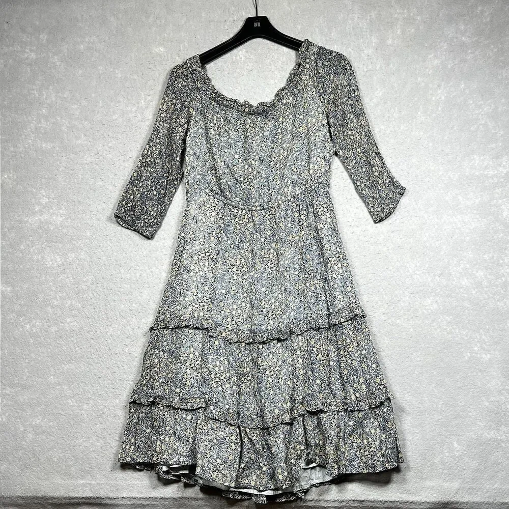 Anthropologie Dress Womens 8 Kira Blue Floral Off-The-Shoulder Peasant Dress